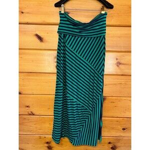 Green Envelope Blue Striped Women Casual Maxi Skirt Large